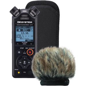 Hoge-resolutie audiorecorder met windbescherming en accessoires