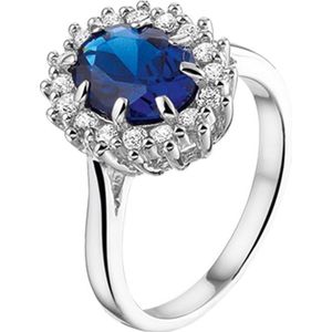 The Jewelry Collection Ring Zirkonia En Synthetische Saffier - Zilver