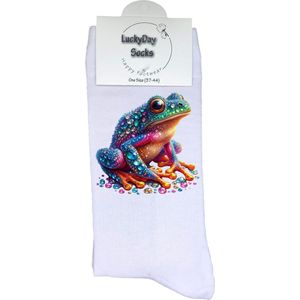Kikker - Verjaardag cadeau - Grappige sokken - Print sokken - Leuke sokken voor heren en dames - Moederdag - Vaderdag - Cadeau voor hem en haar - Kerstcadeau - Vrolijke sokken - Valentijns cadeau - Bling - Socks waar je Happy van wordt - Maat 37-44