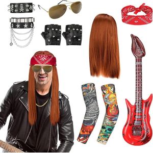 Rood Rocker Kostuum voor Heren - Jaren 80 90 Hiphop Outfits - Punker Disco Accessoires
