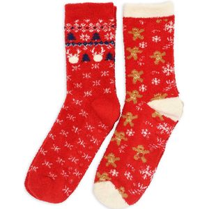 HUISSOKKEN-ANTI-SLIP-1 MAAT- HOMESOCKS-KERST-COMB RED 2-PACK