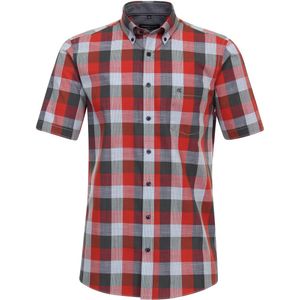 CASA MODA - Sport Comfort Fit Overhemd - Rood Geruit - Korte Mouw - Strijkvriendelijk