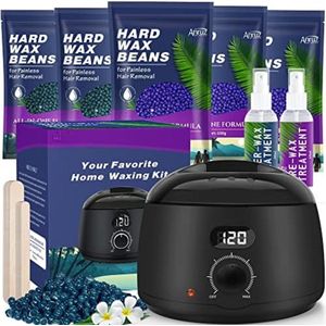 Wax Apparaat - Incl. 20 Houten Spatels & 5x 100g Waxbonen - Temperatuur Indicator - Hars Ontharing - Ontharen - Waxapparaat Set - Waxbeans - Zwart