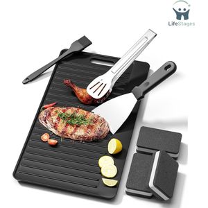 LifeStages - Grillplaat Inductie - Gietijzeren Grillplaten - Omkeerbaar Gietijzer - Oven Of Fornuis - Kampvuur - Grillspatelset - 42 x 23 CM Voor Haard