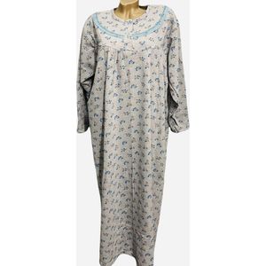 Dames - Flanel Nachthemd - Grijs/Blauw - Lang - Bloemenprint