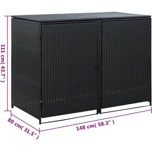 VidaXL Containerberging Dubbel 148x80x111 cm Poly Rattan Zwart