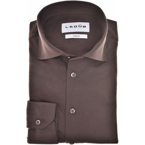 Ledub modern fit overhemd, jersey, donkerbruin