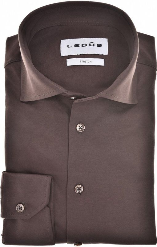 Ledub modern fit overhemd, jersey, donkerbruin