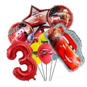 Auto Verjaardag Versiering - Leeftijd: 3 Jaar - Auto's Thema - Kinderverjaardag / Kinderfeestje - Rode Ballonnen - Feestversiering Auto's Thema - Auto Ballonnen - red Balloons Cars - Jongens Verjaardag Versiering - Drie Jaar