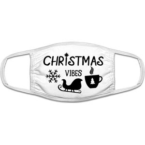 Christmas Vibes | kerst | feestdagen | winter | mondkapje | gezichtsmasker | bescherming | bedrukt | logo | Wit mondmasker van katoen, uitwasbaar & herbruikbaar. Geschikt voor OV
