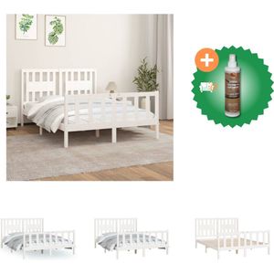 vidaXL Bedframe met hoofdbord massief grenenhout wit 120x200 cm - Bed - Inclusief Houtreiniger en verfrisser