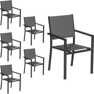 Set van 6 antraciet aluminium gestoffeerde stoelen - grijs textilene