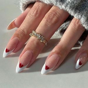 24 Stuks Witte Franse Kunstnagels Set - Met Gel Lijm Sticker en Nagelvijl - Valentijn Nagels .