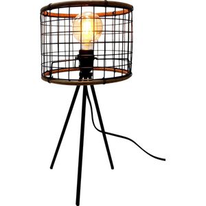 MaxxHome Tafellamp – Nachtlampje – Lamp – Tafellamp Slaapkamer & Woonkamer – Zwart Frame & Hout Details – 49 cm – E27 LED – 40 W