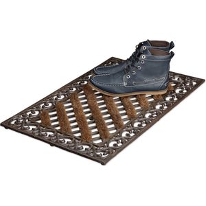 Relaxdays deurmat gietijzer borstels - voetmat - voetveger metaal - schoonloopmat buiten - E