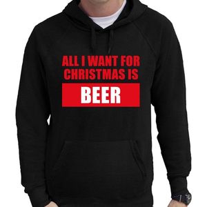 Foute Kerst hoodie / hooded sweater - All I want for christmas is beer - zwart voor heren - kerstkleding / kerst outfit L