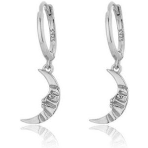 Luna oorbellen - oorbellen dames - oorringen dames - 925 zilver - zilverkleurig - oorringen met maan hanger - cadeau voor vrouw - Liefs Jade