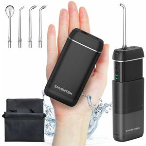 Inventex Waterflosser - Monddouche - Flosapparaten - Mini - Draadloos en Oplaadbaar - 4 Mondstukken - Zwart - 5.3 inch