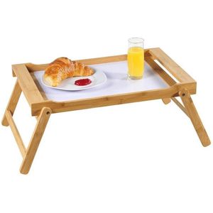 FSC® Bamboe Elegante inklapbare bedtafel met dienblad | Houten Bed tafel | Witte tafel | beddienblad | Ontbijt dienblad | Ontbijt op Bed | Afm. 59 x 33 x 24 Cm. | Kleur: BAMBOE / WIT