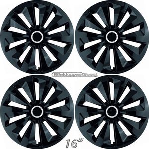 Wieldoppen set FOXY-BK 16 inch in glanzend zwart + chroom ring. Set a 4 stuks (CONTROLEER UW BANDENMAAT en lees a.u.b. de onderstaande, uitgebreide tekst!)