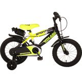 Volare Sportivo Kinderfiets - Jongens - 14 inch - Neon Geel Zwart - Twee Handremmen - 95% afgemonteerd