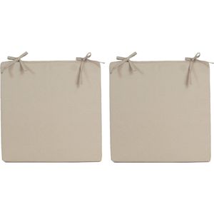 2x Stoelkussens voor binnen- en buitenstoelen in de kleur taupe beige 40 x 40 cm - Tuinstoelen kussens