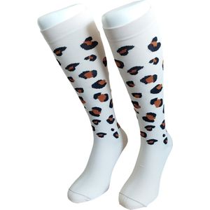 WeirdoSox - Compressie sokken - Knie hoogte - Steunkousen voor vrouwen en mannen - 1 paar - Licht Bruin Panterprint 43/46 - Ideaal als compressiekousen hardlopen - compressiekousen vliegtuig