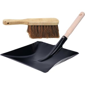 Betra Handveger van 40 cm - met metalen stofblik 20 x 40 cm - zwart - Stoffer en blik set
