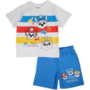 Paw Patrol team Patrol gestreept shortama/pyjama katoen wit/blauw maat 104