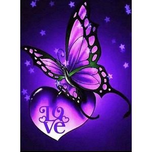 Denza - Diamond painting paarse vlinder liefde 40 x 50 cm diamant peinture volledige bedrukking ronde steentjes direct leverbaar love - vlinder - butterfly - nieuw - liefde - pink - paars - unieke - nieuw