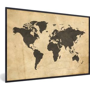 Fotolijst incl. Poster - Wereldkaart - Sepia - Vintage - Bruin - 60x40 cm - Posterlijst