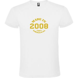 Wit T-Shirt met “Made in 2008 / 100% Original “ Afbeelding Goud Size XS