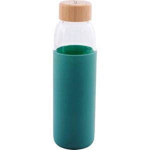 Point-Virgule Glazen Drinkfles - Bamboe - Glas - Petrolgroen - 580 ml