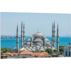 Vlag - Sultan Ahmet Moskee aan de Zee van Turkije - 105x70 cm Foto op Polyester Vlag
