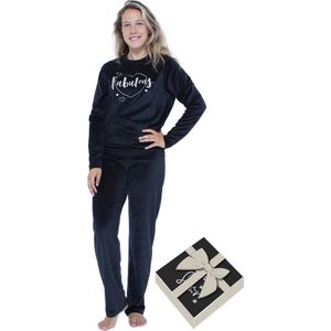 Dames velours pyjama-lounge set-huispak in geschenkdoos, maat XL, kleur zwart