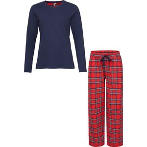 By Louise Dames Pyjama Set Met Flanellen Pyjamabroek Donkerblauw - Maat XL