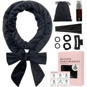 Krultangen - Krultangen zonder warmte - Set van 9 krultangen zonder warmte - Zelfklevende krultangen - Voor vrouwen en meisjes Lang golvend haar - Zwart - ANMI