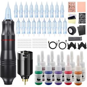 Tattoo Machine met Accessoires - Tattoo kit Draadloos - Complete Set - Zwart