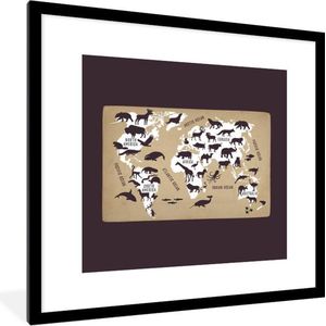 Wereldkaart Kinderen - Wit - Bruin - Schoolplaat - Kinderkamer - 40x40 cm