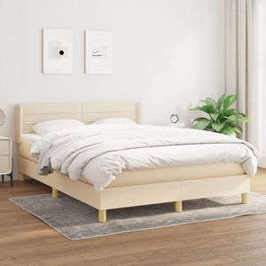 The Living Store Bed Crème Stof - 203 x 147 x 78/88 cm - Pocketvering Matras - 140 x 200 x 20 cm - Huidvriendelijk Topmatras - Complete Set