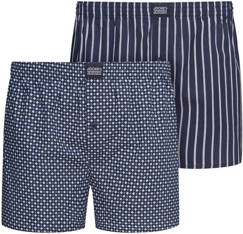Jockey - Dagelijkse Geweven Boxershorts - Marineblauw Mix - Verpakking van 2 Stuks