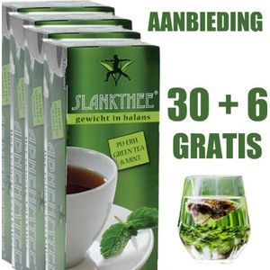 LivingGreens-Slankthee-Afslankthee-Gewichtsafname-Aanbieding 30+6-GRATIS-Pu-erh-Guldenroede-Hibiscus-Angelica-Groene thee-Munt