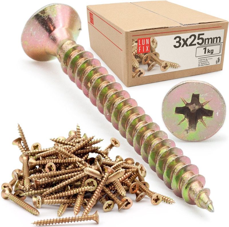 Verglaasde Houtschroeven 25mm Geel Verzinkt 1kg Universeel