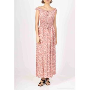 Lange dames jurk Fieke-gebloemd motief-oud roze wit-Maat M/L-strandjurk