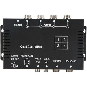 Back-up Camera Control Box, DC 12V 24V 4 in 1 Out Video Splitter Parking Camera Box Ondersteuning Informatie Overlay Afstandsbediening Autocamera's Beeldschakelaar Combiner Box