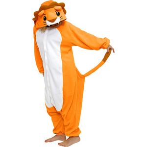 KIMU Onesie Oranje Leeuw Koningsdag Pak - Maat 152-158 - Leeuwenpak Kostuum EK Holland - Kinder Zacht Fleece Huispak Jumpsuit Pyjama Jongen Meisje Koningsdag