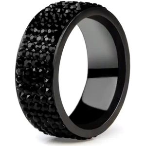 Walletstreet Black Diamond Roller Ring- edelstaal- rvs-kleur- Zwart met zwarte stenen voor mannen en vrouwen-cadeau-Ideale geschenk