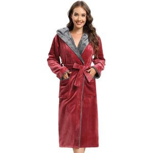 Damesbadjas met capuchon, pluizige badjas, lange warme ochtendjas, fleece badjas voor vrouwen.
