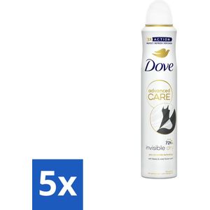 5 x Dove Deodorant Spray - Invisible Dry - 200 ml - Frisse Geur - Verzorgend Deodorant - Gevoelige Okselhuid - Vegan Deodorant