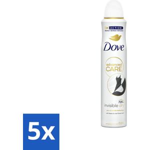 5 x Dove Deodorant Spray - Invisible Dry - 200 ml - Dove Deodorant Spray - Anti-transpirant - Zweetvermindering - Onzichtbare Bescherming - Geur